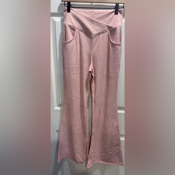 Halara Ribbed Knit High Waisted Crossover Flare Pants Tummy Control NWT - Picture 9 of 15